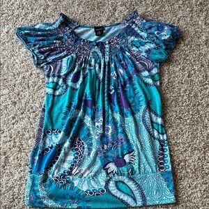 Rue21 Teal and Purple Printed Blouse